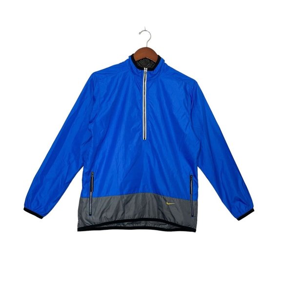 Nike Running Blue Windbreaker Jacket Pullover 1/2 Zip- Reflectors- Womens Size M - Picture 1 of 10